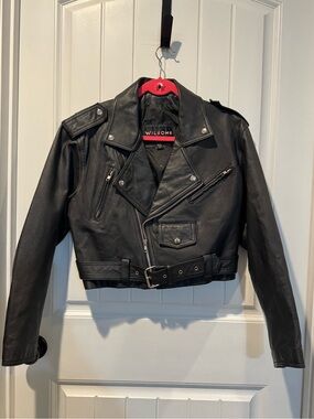 Vintage Wilson's Black Leather Moto Jacket Medium